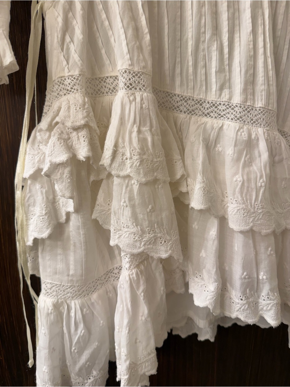 LOVESHACKFANCY Lorelei White Lace Tiered Mini Dress - Picture 6 of 9